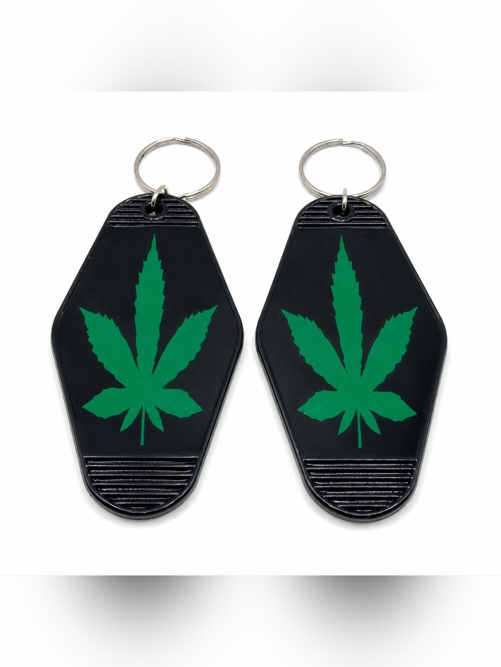 Handmade Black & Green Leaf Motel Keychain Set • UV Resin Sealed • Set of 2